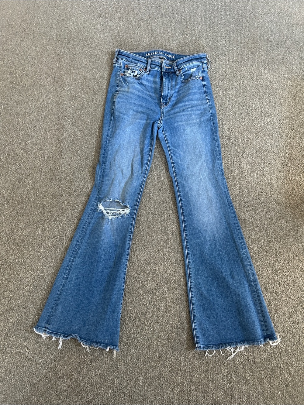 American Eagle Outfitters Medium Blue Distressed Flare Jeans